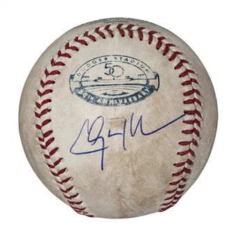 2012 Clayton Kershaw Signed Game Used Dodger Stadium 50th Anniversary Baseball (MLB Auth-PSA/DNA)
